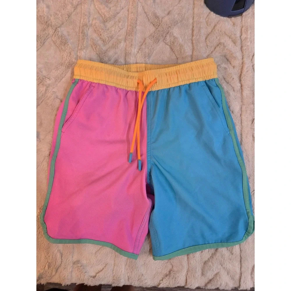 SurfCuz Boys Colorblock Swim Trunks Pink Blue Yellow Compression Liner Size 8